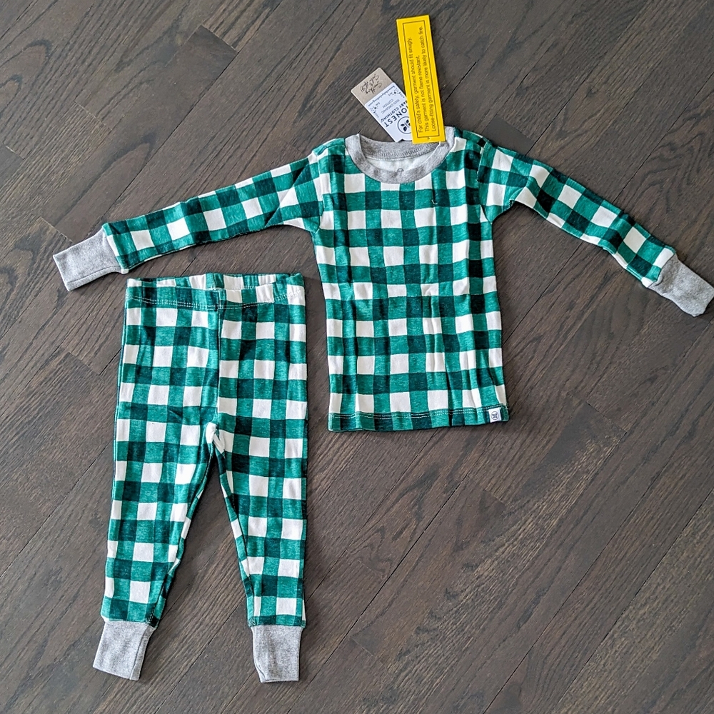 The Honest Company 100% Organic Cotton Holiday Pajama Set - Buffalo Emerald - 2T